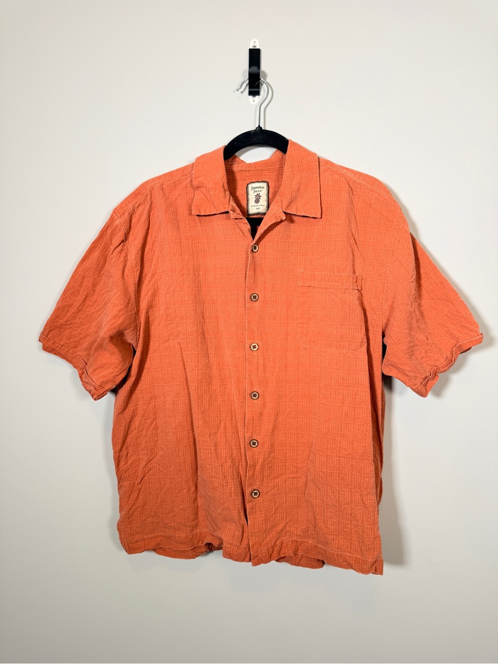 Jamaica Jaxx 100% Jacquard Silk Shirt Burnt Orange Tropical Camp Shirt Size L